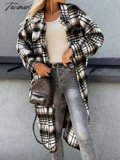 Long Plaid Shirt Coats Women Autumn Oversized Checkered Shirt Female Fashion Vintage Loose Single Breasted Long Cardigans Lady