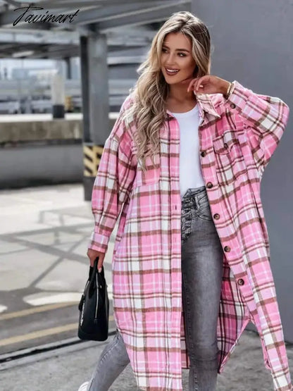 Long Plaid Shirt Coats Women Autumn Oversized Checkered Shirt Female Fashion Vintage Loose Single Breasted Long Cardigans Lady