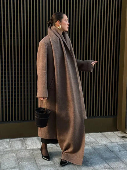 Long Scarf Wool Blends Coat