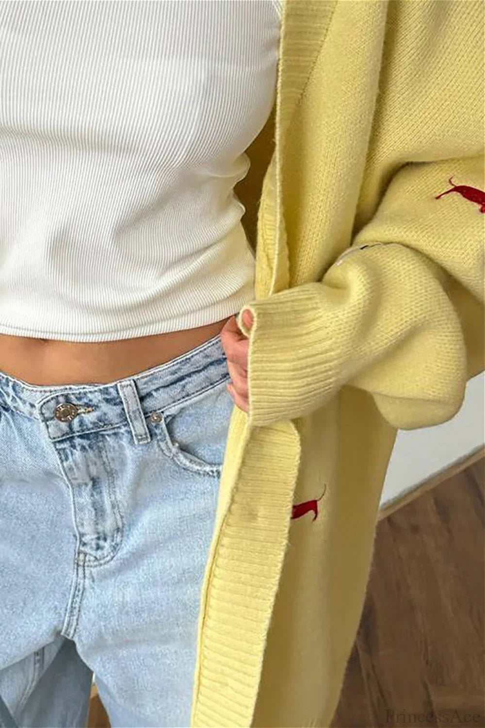 Loose Dachshund Embroidery Knit Button Cardigan