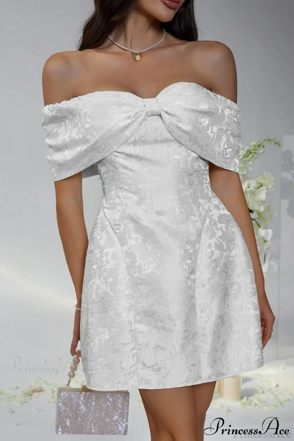 Luxury Ladylike Bow Embellished Strapless Party Dress