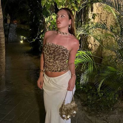 Melany Ruched Leopard Tube Top