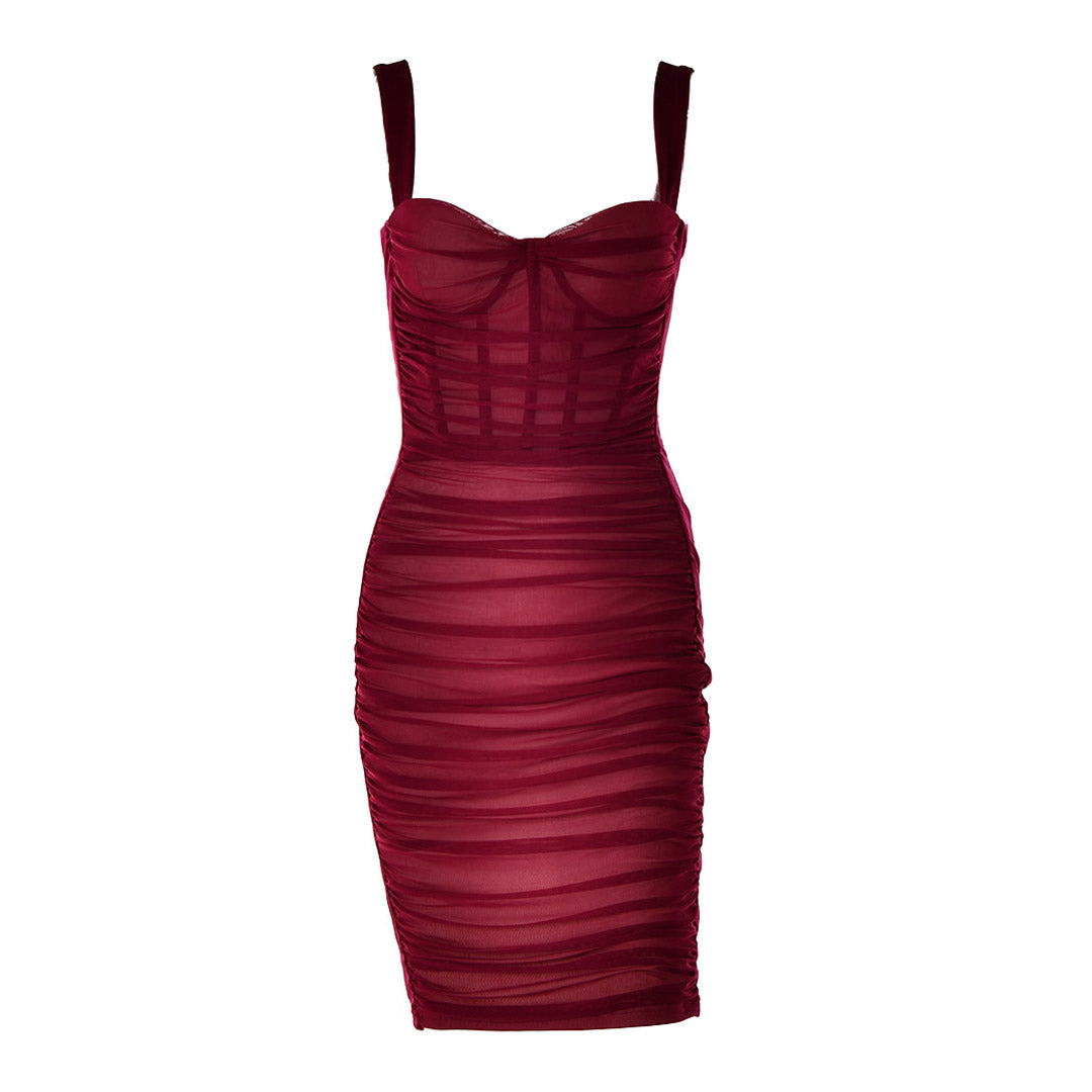Sweetheart Corset Ruched Mesh Panel Velvet Bodycon Mini Dress