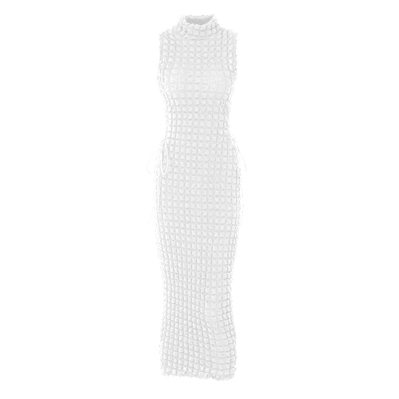 Mock Neck Waffle Texture Lace Up Side Cutout Maxi Dress