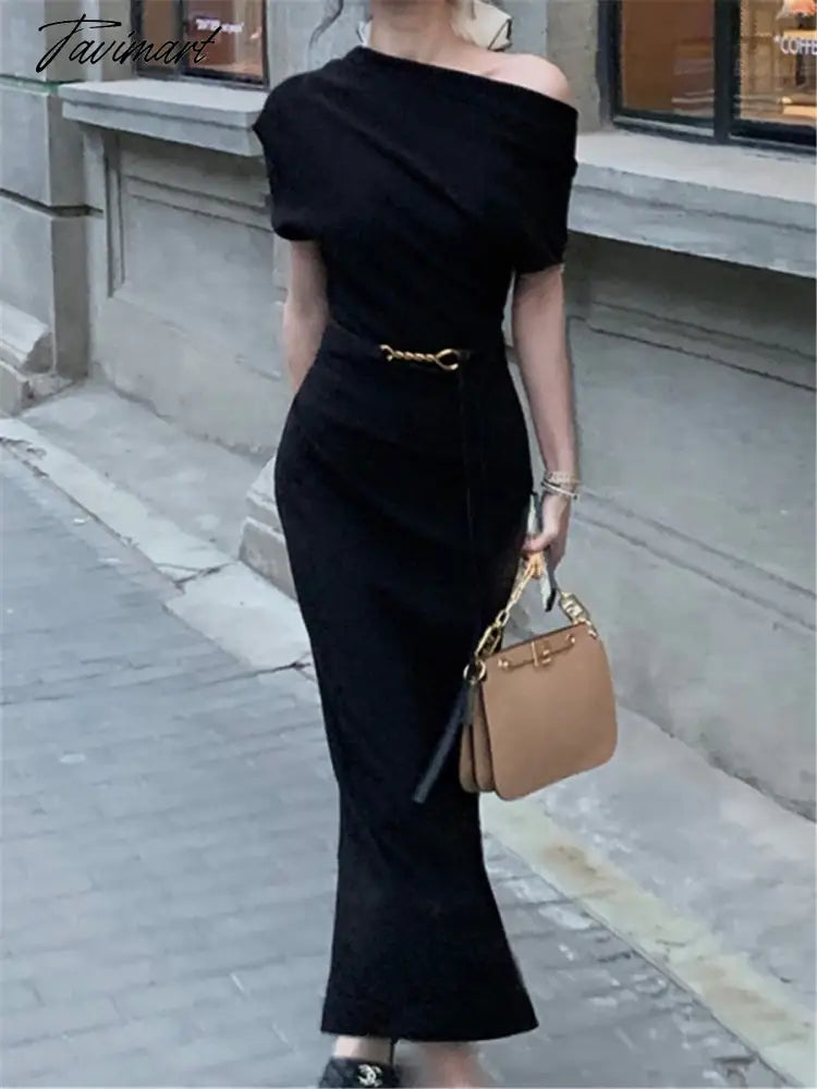 Midi Dress Women Elegant Summer Folds Fashion Evening Party Lady Vestido Vintage Spring Bodycon Design Dresses Female Clothes