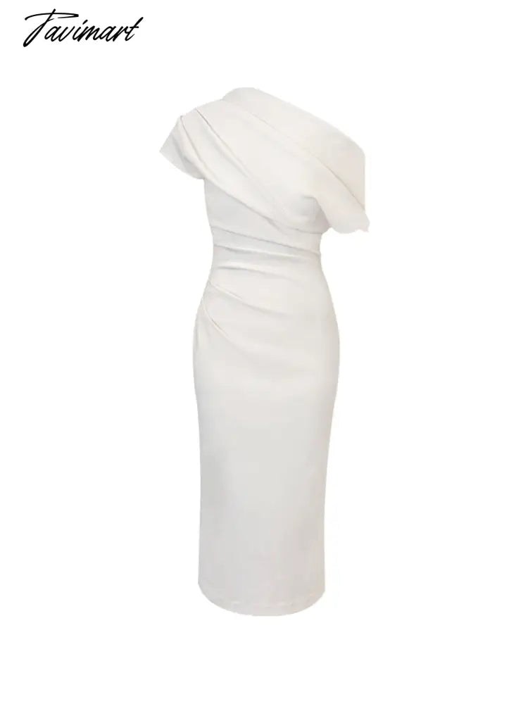 Midi Dress Women Elegant Summer Folds Fashion Evening Party Lady Vestido Vintage Spring Bodycon Design Dresses Female Clothes