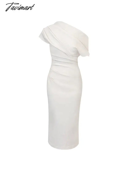 Midi Dress Women Elegant Summer Folds Fashion Evening Party Lady Vestido Vintage Spring Bodycon Design Dresses Female Clothes