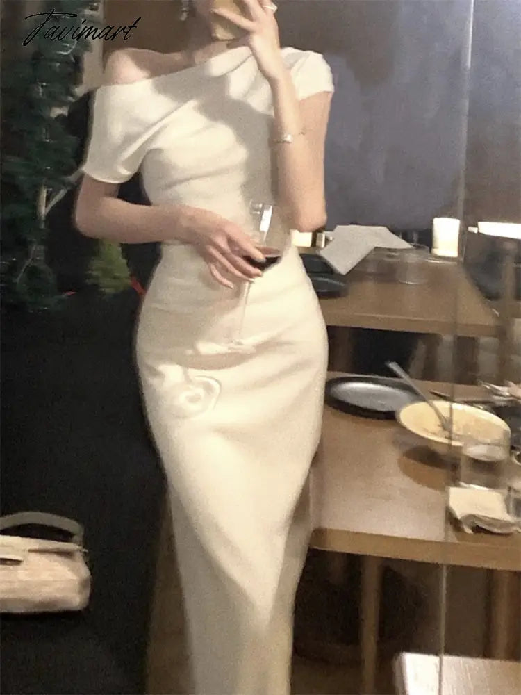 Midi Dress Women Elegant Summer Folds Fashion Evening Party Lady Vestido Vintage Spring Bodycon Design Dresses Female Clothes