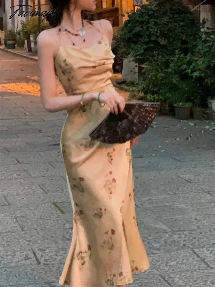 Midi Print Dress Set Women Summer New Elegant Vintage Clothes Holiday Evening Party Prom 2 Piece Korean Dresses Sets Suits