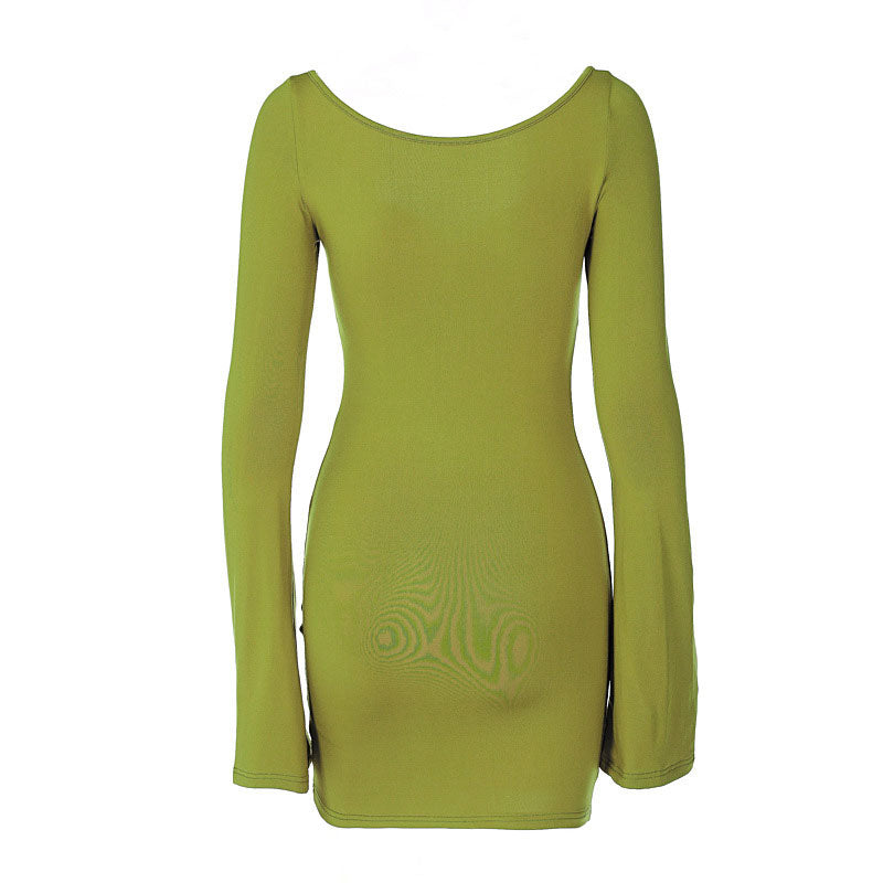 Sweetheart Neck Twist Front Bell Sleeve Bodycon Mini Dress