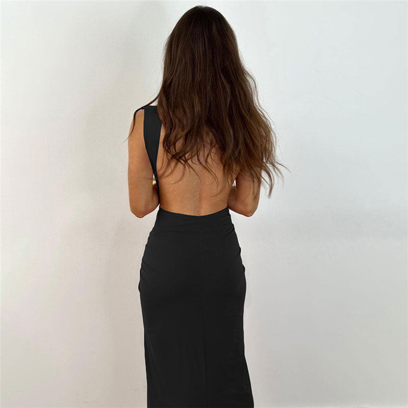 Deep V Sleeveless Twist Knot Side Cutout High Slit Maxi Dress