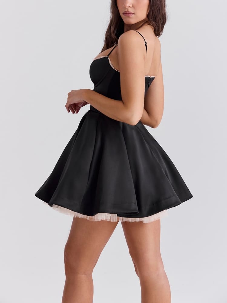 Sweetheart Bustier Tulle Underskirt Fit and Flare Mini Dress