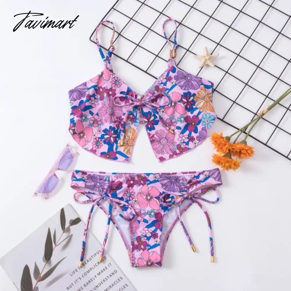 Mqtime Digital Print Suspenders Swimwear Women Sexy Split Swimsuits Girls Two Piece Bikini Set Beachwear Bathing Suits