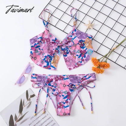 Mqtime Digital Print Suspenders Swimwear Women Sexy Split Swimsuits Girls Two Piece Bikini Set Beachwear Bathing Suits