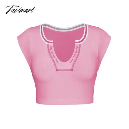 Mqtime Knitted Thread T-shirt Women's Summer Slim Fit Midriff Outfit Hot Girl Sexy Top Bottoming T-shirt