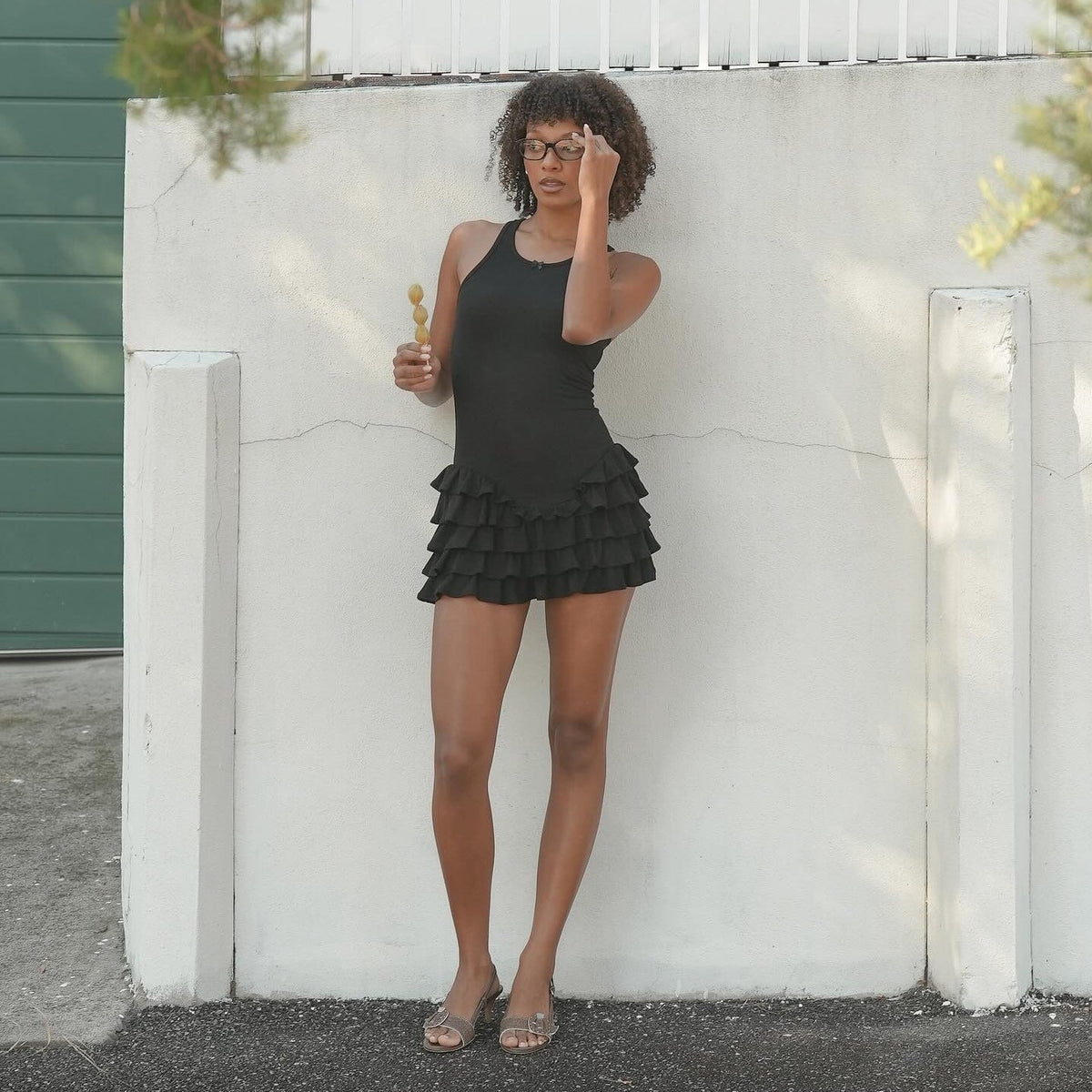 Scoop Neck Ribbed Tank Tiered Ruffle Mini Dress