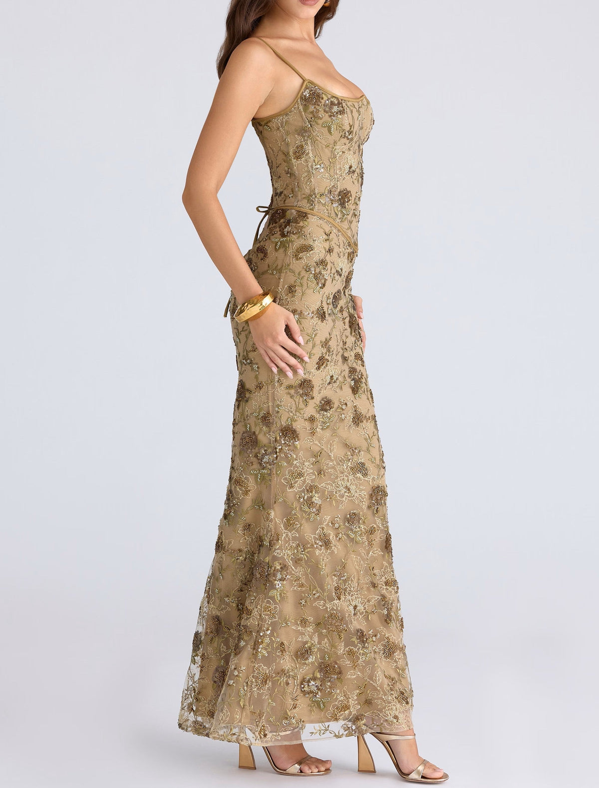 Beaded Corset Column Maxi Gown
