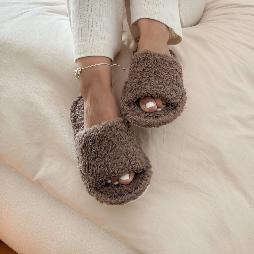Eve Fuzzy Open Toe Slippers