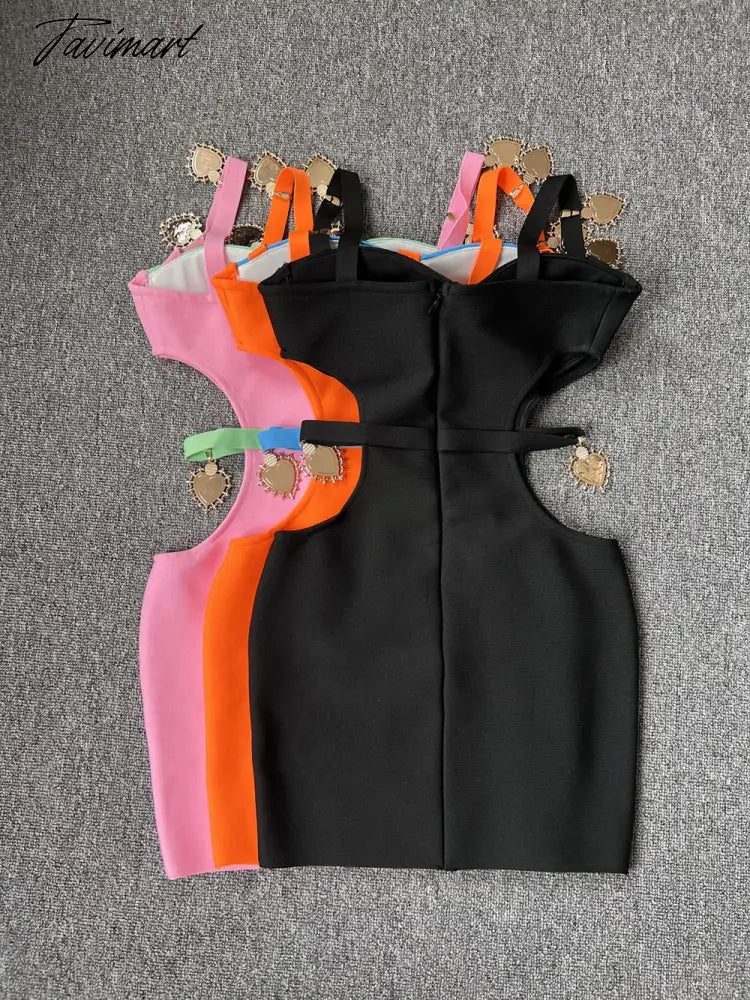 New Summer Women's Sexy Pink Black Orange Hollow Out Bandage Mini Dress Evening Celebrity Club Party Dress