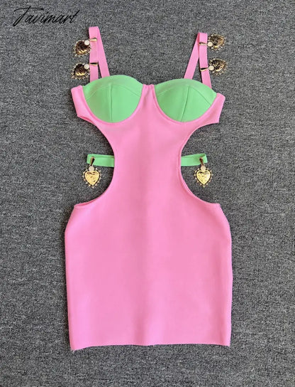 New Summer Women's Sexy Pink Black Orange Hollow Out Bandage Mini Dress Evening Celebrity Club Party Dress
