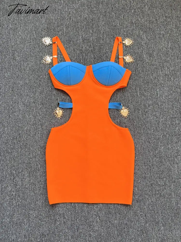 New Summer Women's Sexy Pink Black Orange Hollow Out Bandage Mini Dress Evening Celebrity Club Party Dress
