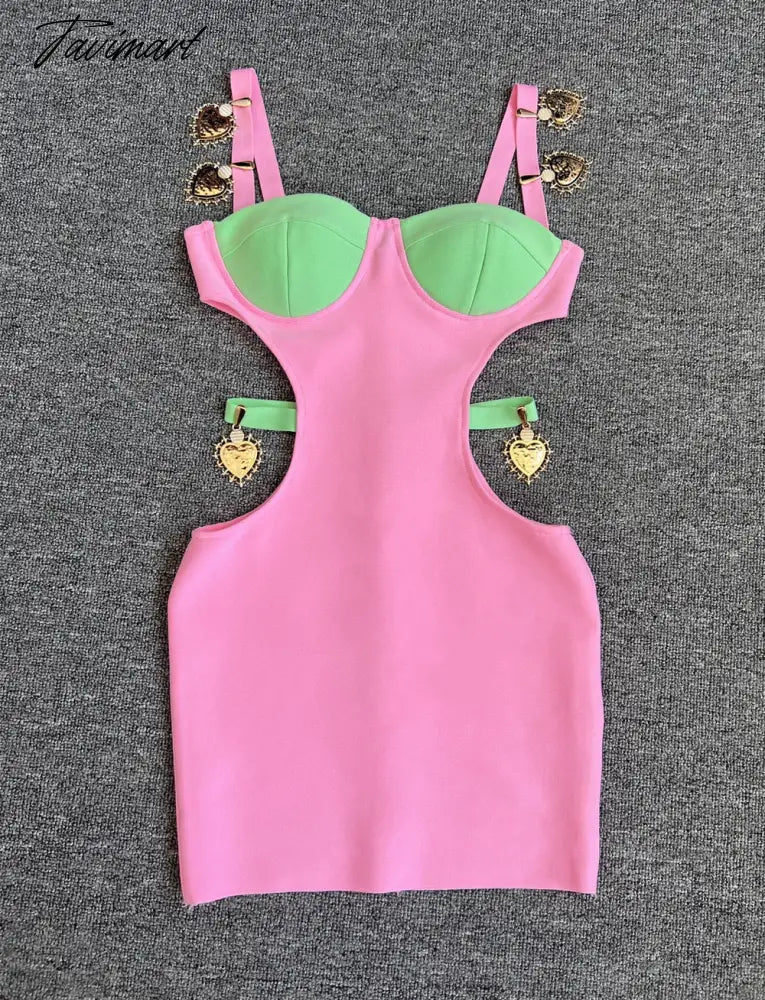 New Summer Women's Sexy Pink Black Orange Hollow Out Bandage Mini Dress Evening Celebrity Club Party Dress