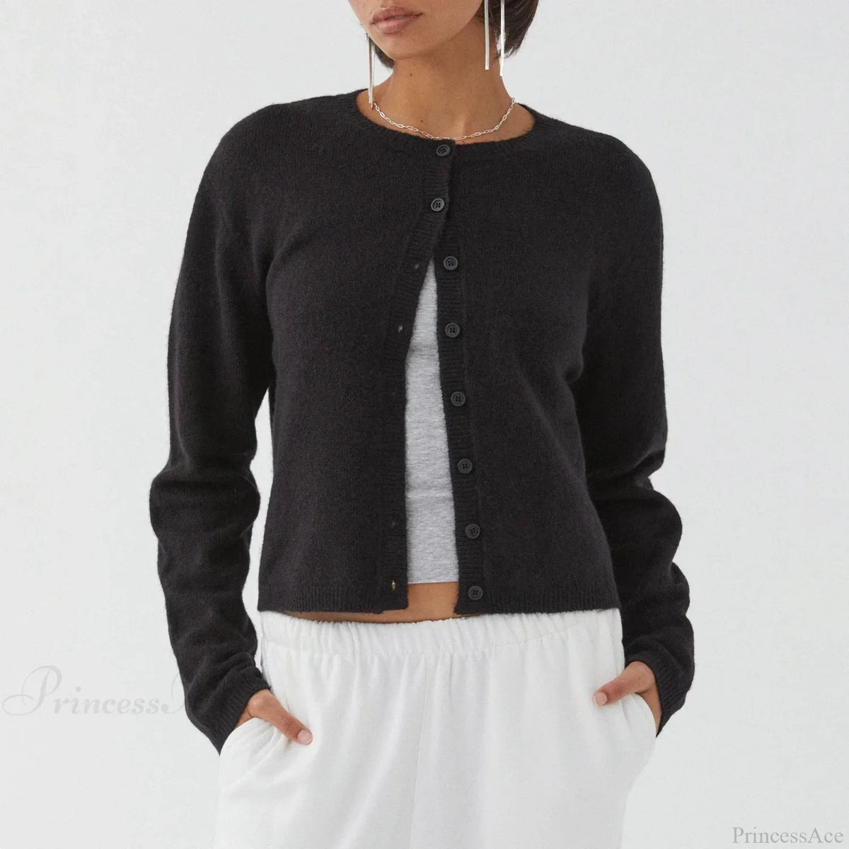O-neck Cropped Button Knitted Cardigan