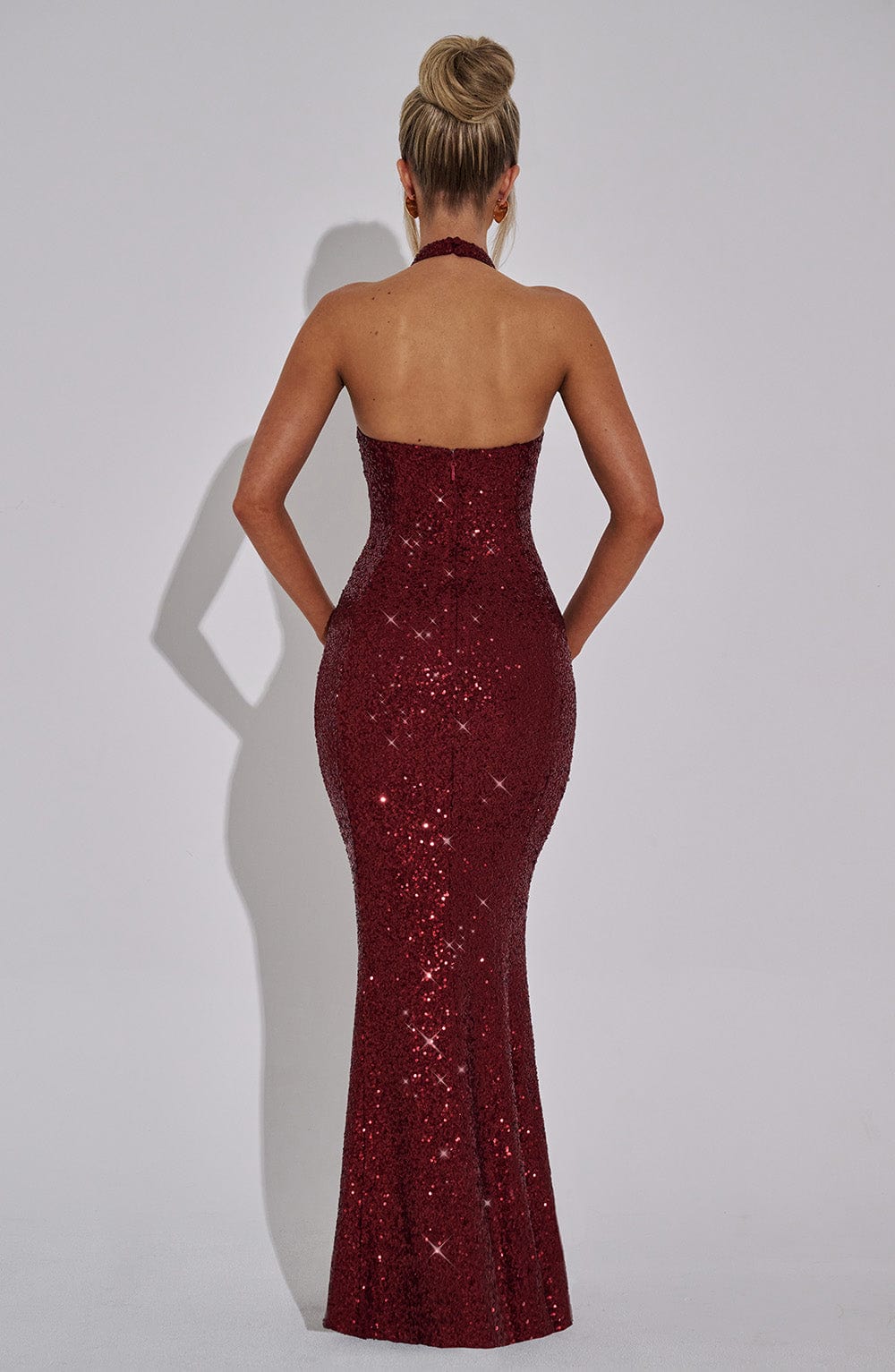 Halter Neck Sequin Mermaid Hem Column Maxi Dress
