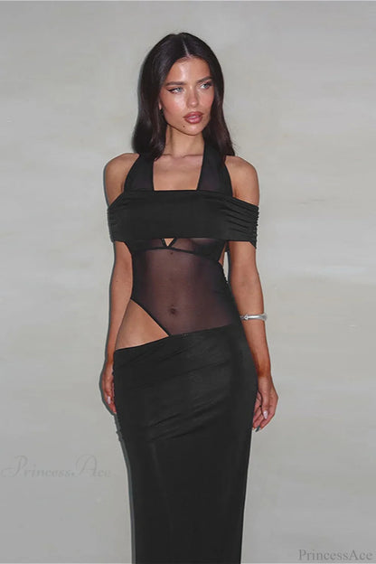 Off Shoulder Spliced Slim Maxi Dress