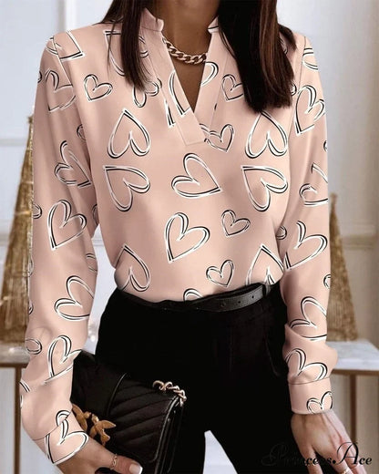 Office Lady Chain Printed Pullover Blouse