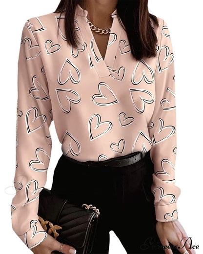 Office Lady Chain Printed Pullover Blouse