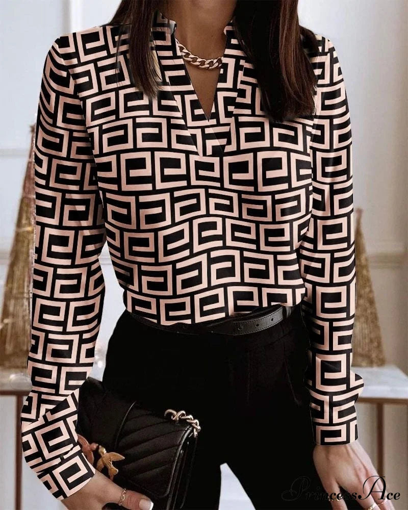 Office Lady Chain Printed Pullover Blouse