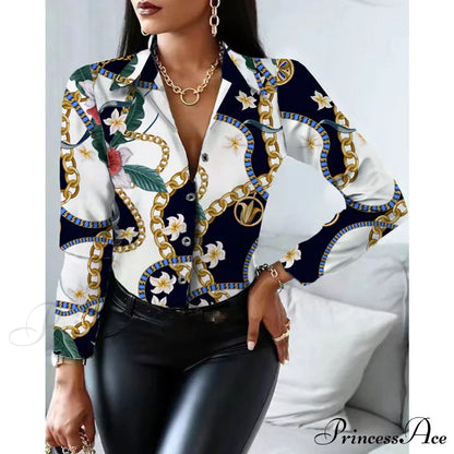 Office Lady Print Button Shirts