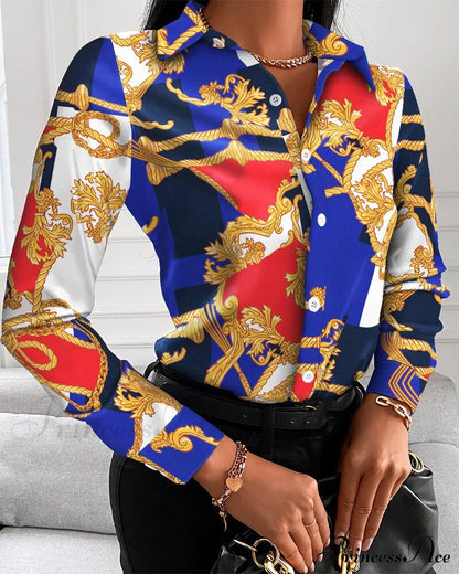 Office Lady Print Button Shirts