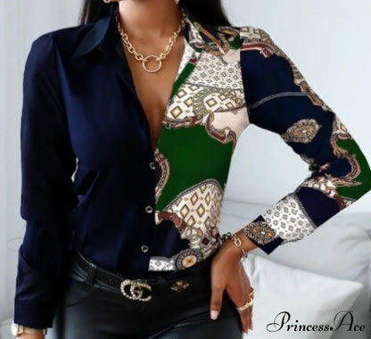 Office Lady Print Button Shirts