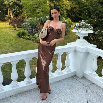 Halter Neck Sequin High Slit Maxi Dress