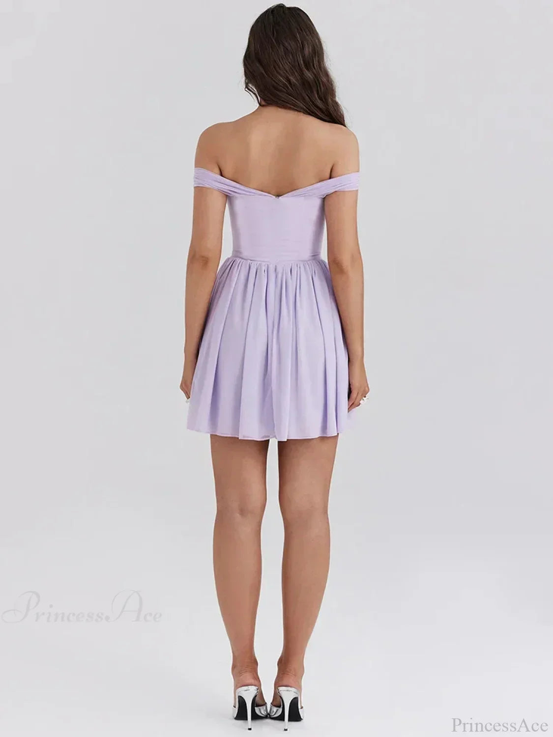 Off Shoulder Bow Sweetheart Neck Pleated Mesh Mini Dress