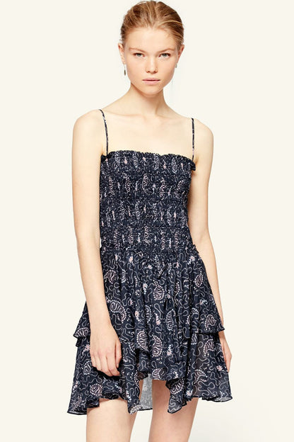 Spaghetti Strap Smocked Square Neck Tiered Ruffle Slip Mini Dress