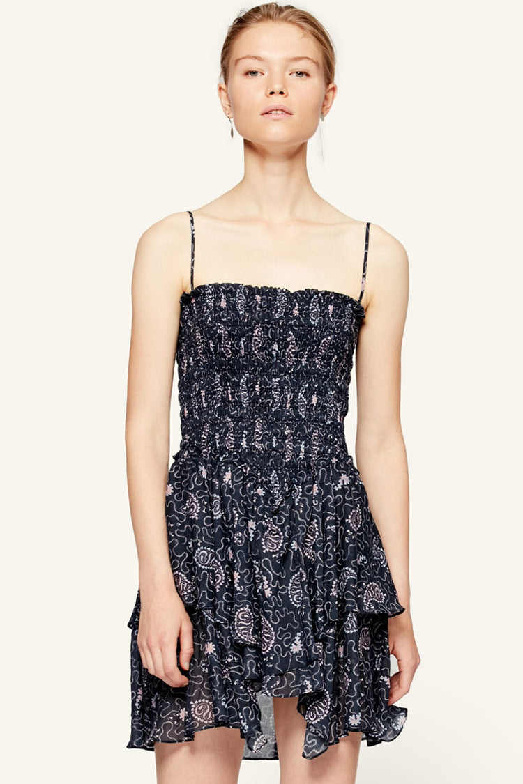 Spaghetti Strap Smocked Square Neck Tiered Ruffle Slip Mini Dress