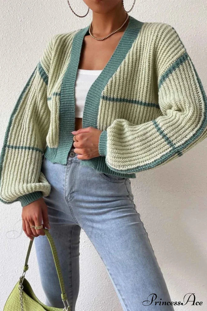 Patchwork Knit Long Sleeve Open-Front Cardigan