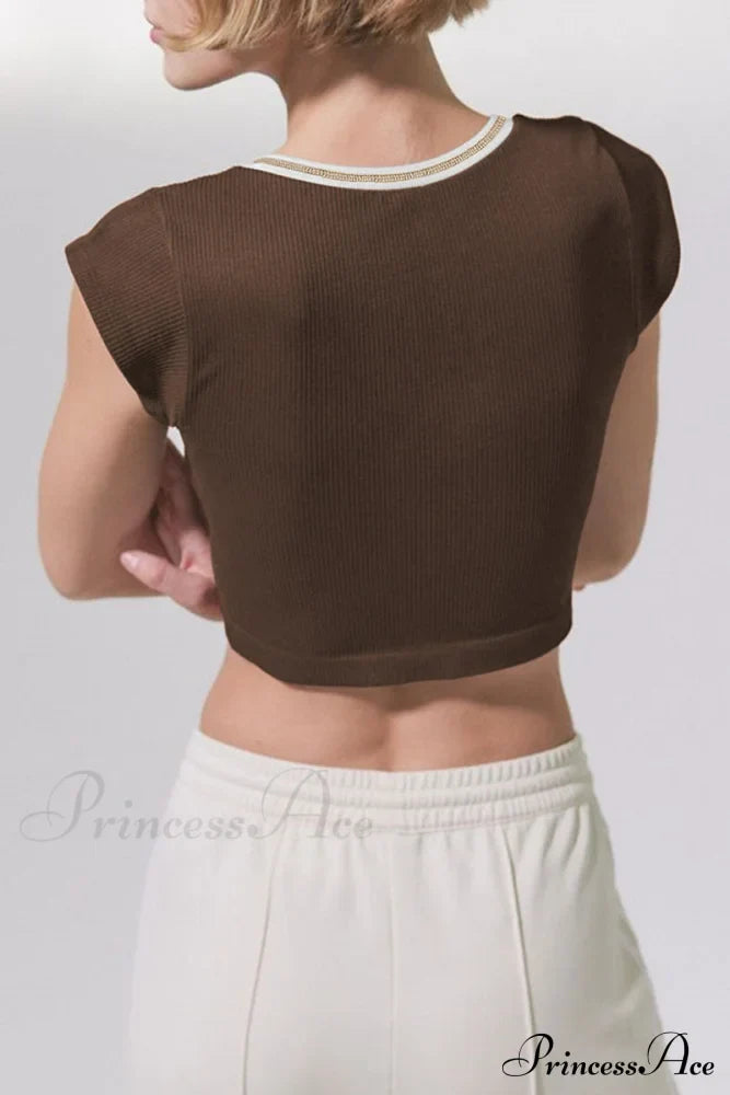 Patchwork Neck U Solid T-Shirt