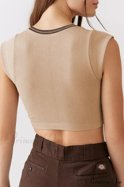Patchwork Neck U Solid T-Shirt