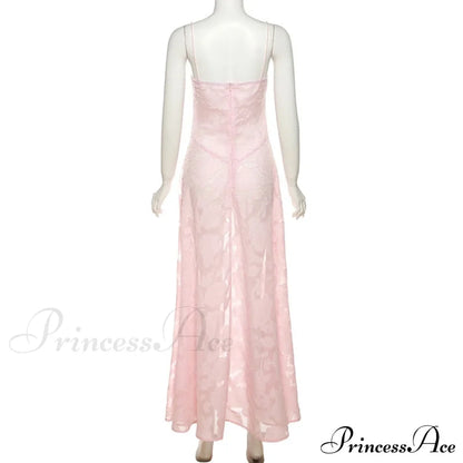 Pink Floral Stylish Lace Maxi Dress