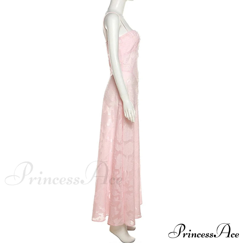 Pink Floral Stylish Lace Maxi Dress