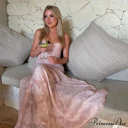 Pink Floral Stylish Lace Maxi Dress
