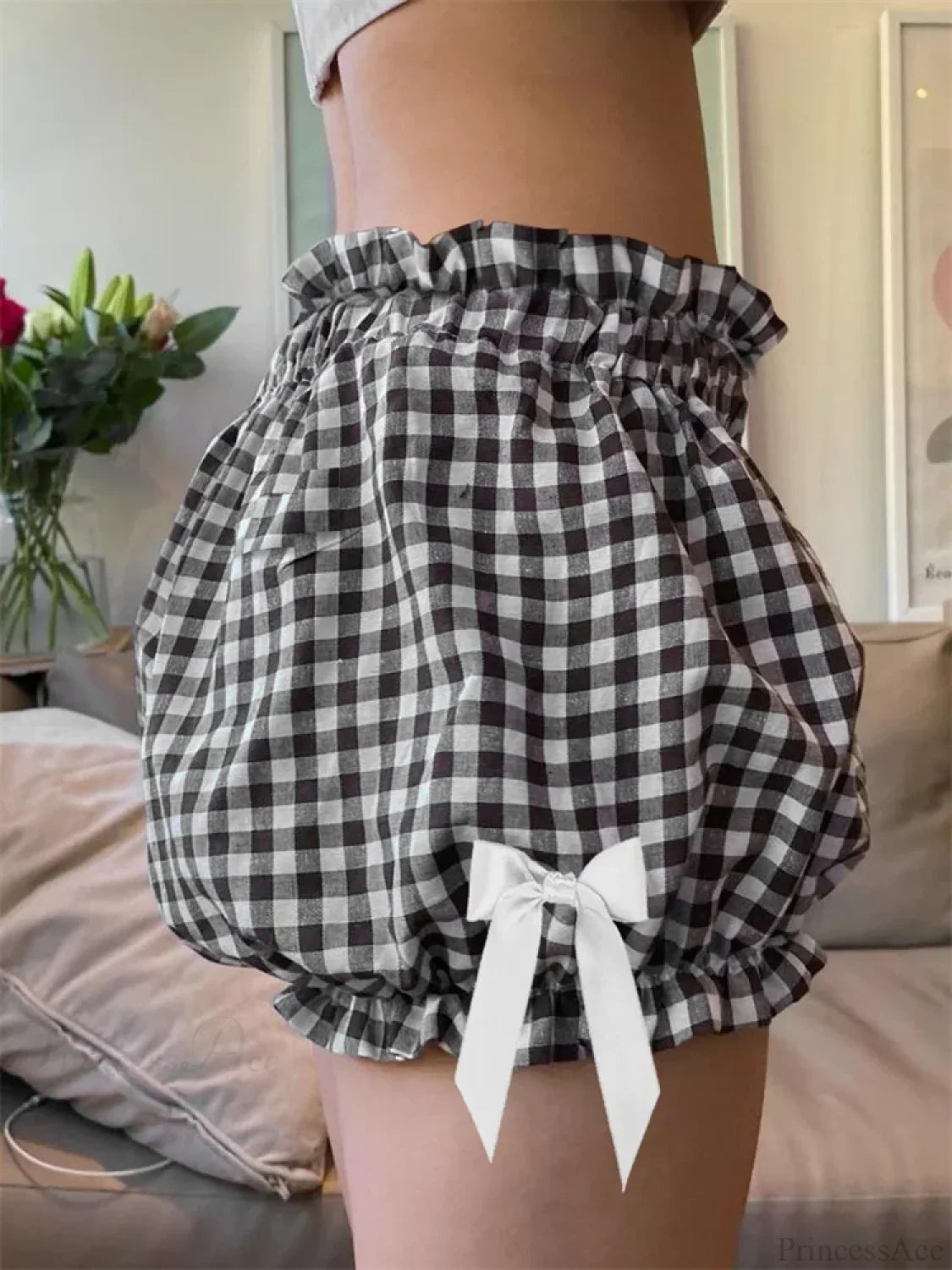 Plaid Bowknot Loose Bloomer Short