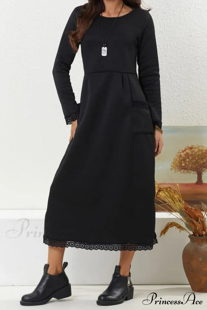 Pocketed Lacework Hem Dress