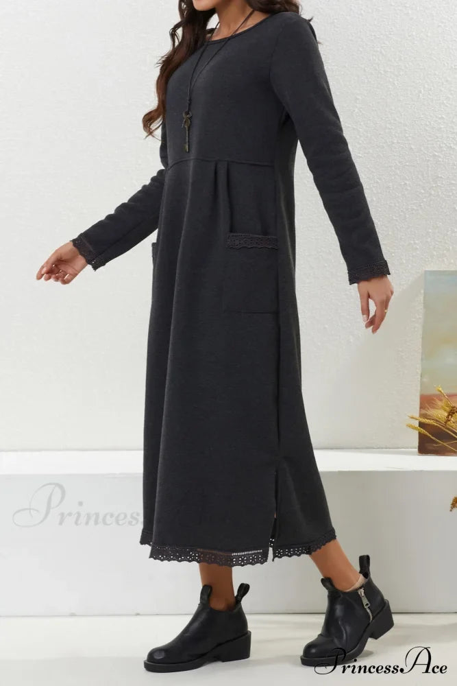Pocketed Lacework Hem Dress