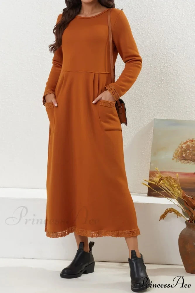 Pocketed Lacework Hem Dress