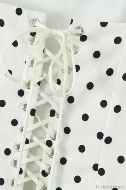 White Polka Dot Square Neck Cami Mini Dress